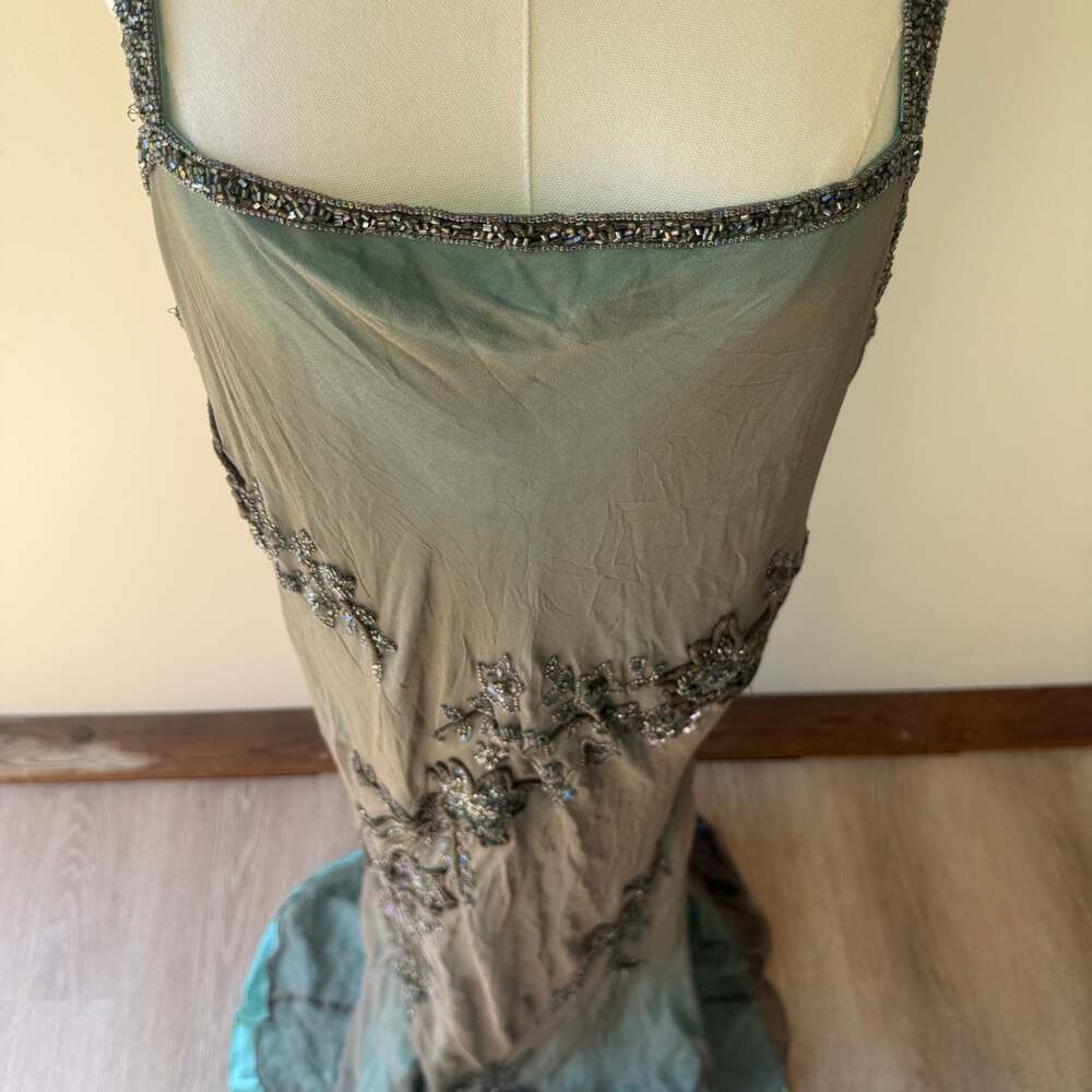 Vintage Scala 100% Silk Beaded Floral Maxi Dress Gunmetal Teal Plus Size 2X - Picture 16 of 16